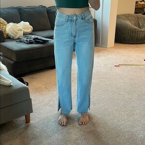 Sky Blue Straight Leg Women's Jeans with slits